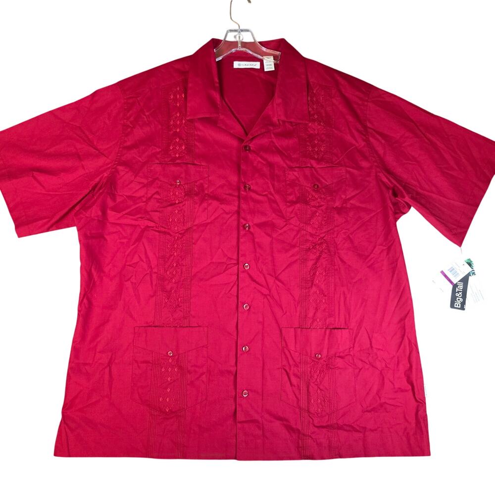 Cubavera Guayabera Shirt Mens 2XLT Red Short Sleeve Embroidered Big & Tall NWT